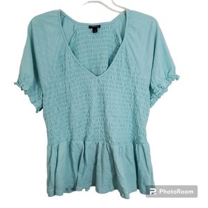 Torrid Women's Smocked Short Sleeve Babydoll Top Canal Blue Size 2X 18 - 20